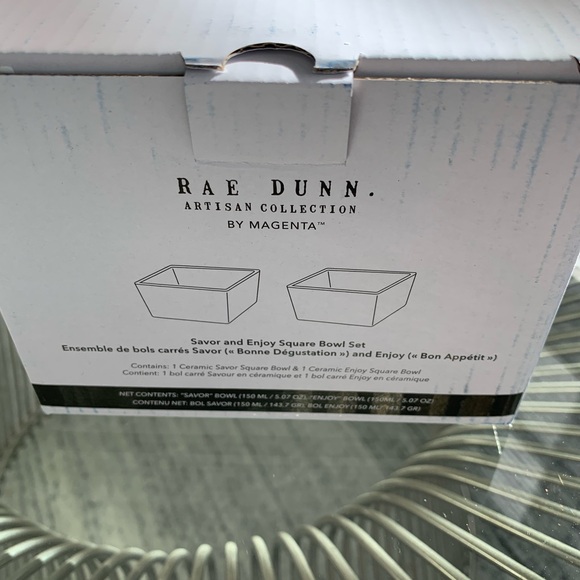 Bundle 3/$25 Rae Dunn Savor & Enjoy square snack bowls. White w/ green interior. - Picture 2 of 3